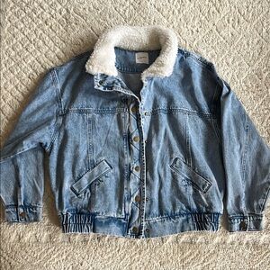Carly Jean Denim Jacket with White Sherpa Collar